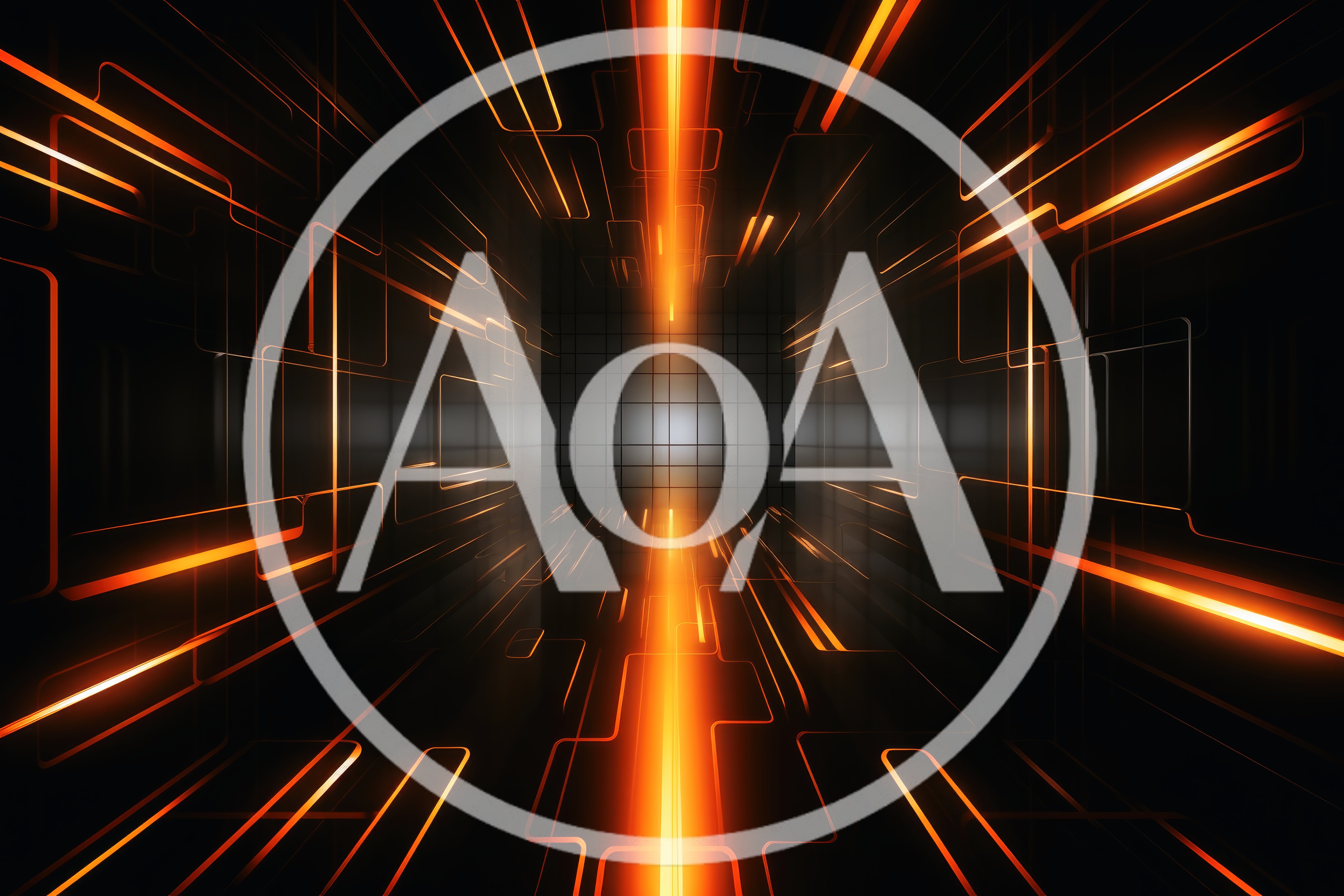 Abstract Digital Corridor With Glowing Orange Neon Lines
