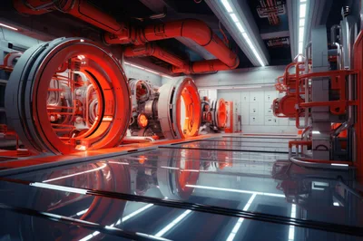 Futuristic Sci-Fi Laboratory With Glowing Red Circular Machinery