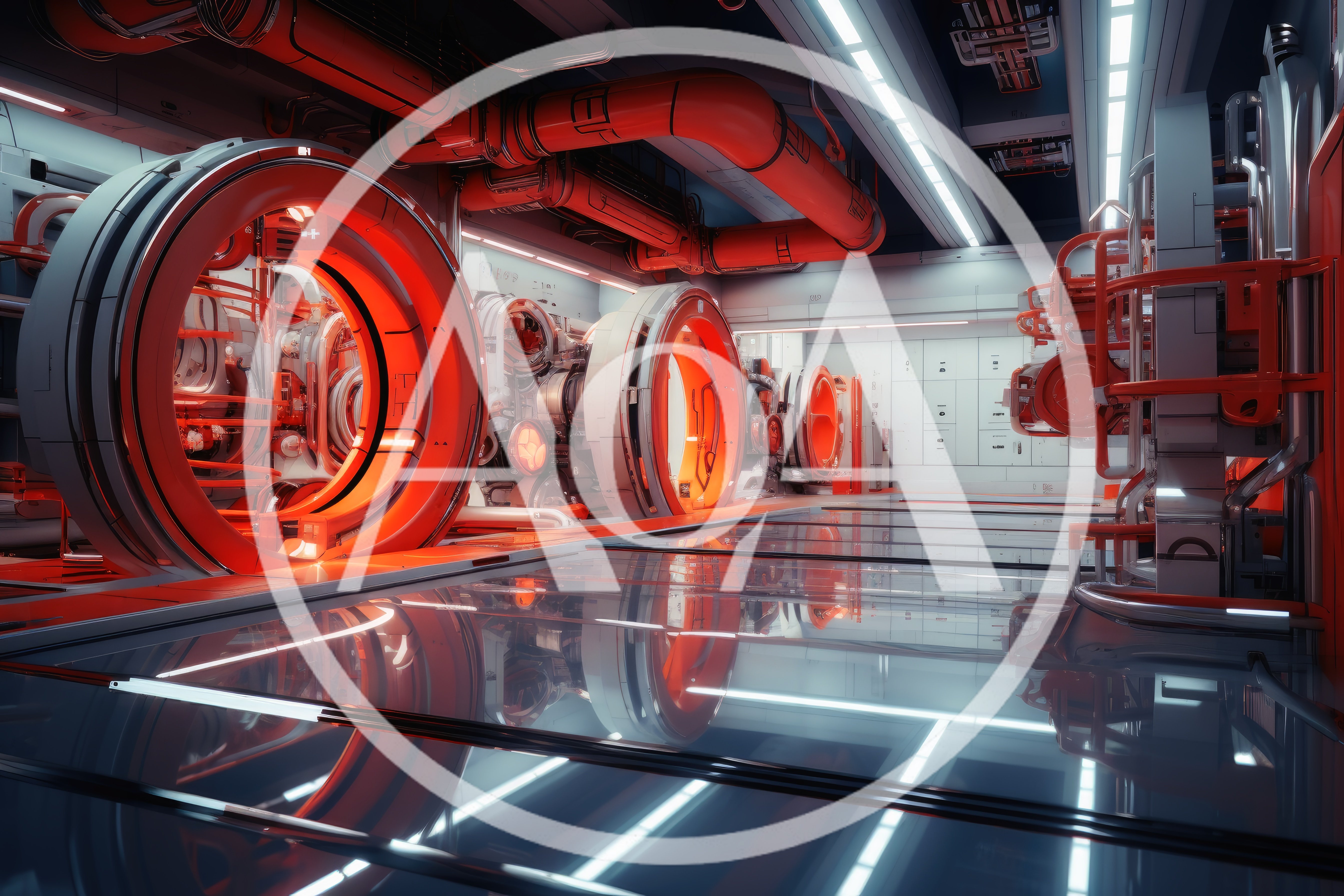 Futuristic Sci-Fi Laboratory With Glowing Red Circular Machinery