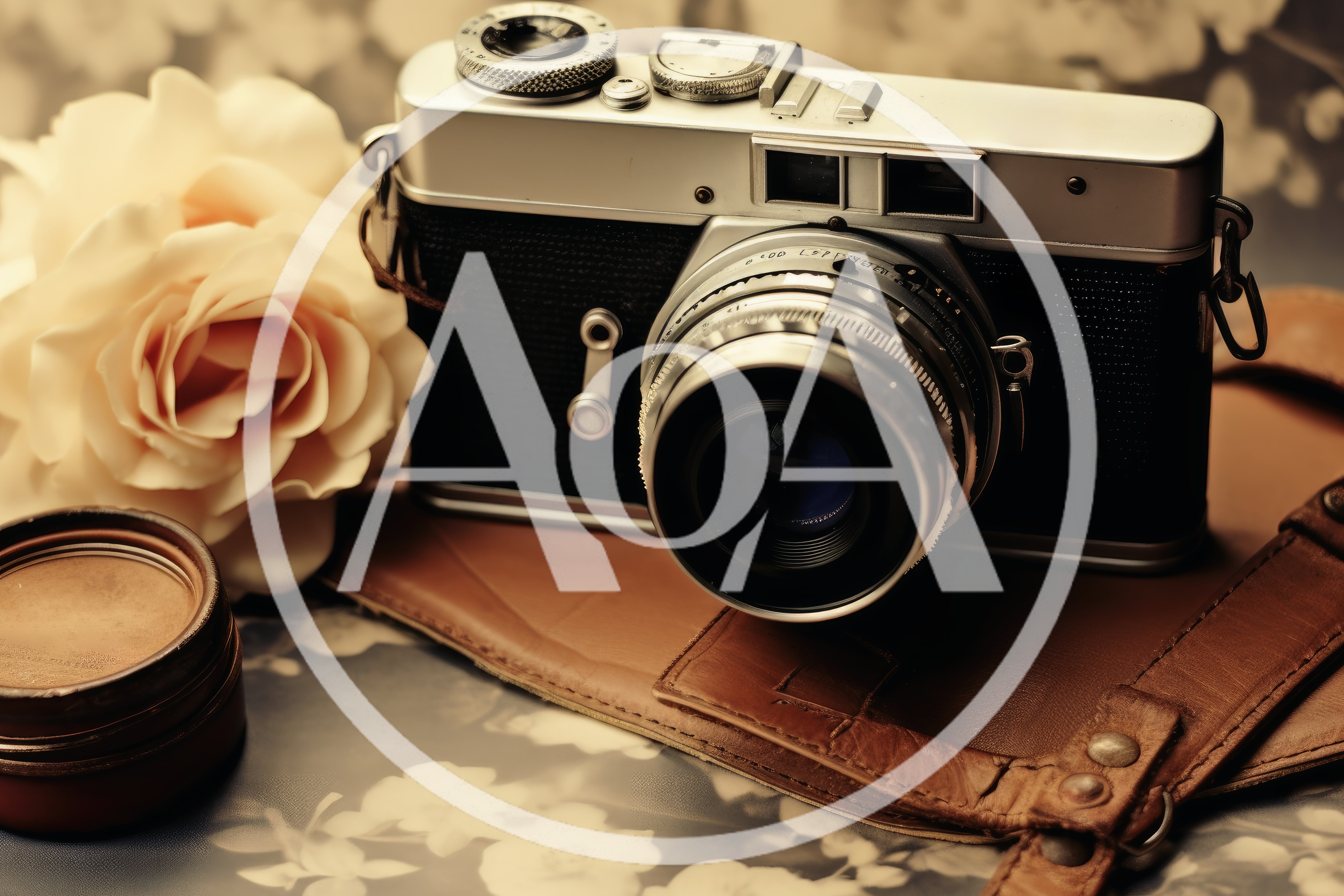 Vintage Film Camera With Rose And Leather Case