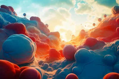 Abstract Surreal Landscape Of Floating Organic Spheres