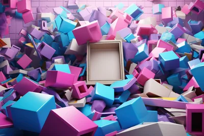 Abstract Composition Of Colorful Geometric Cubes And Frames