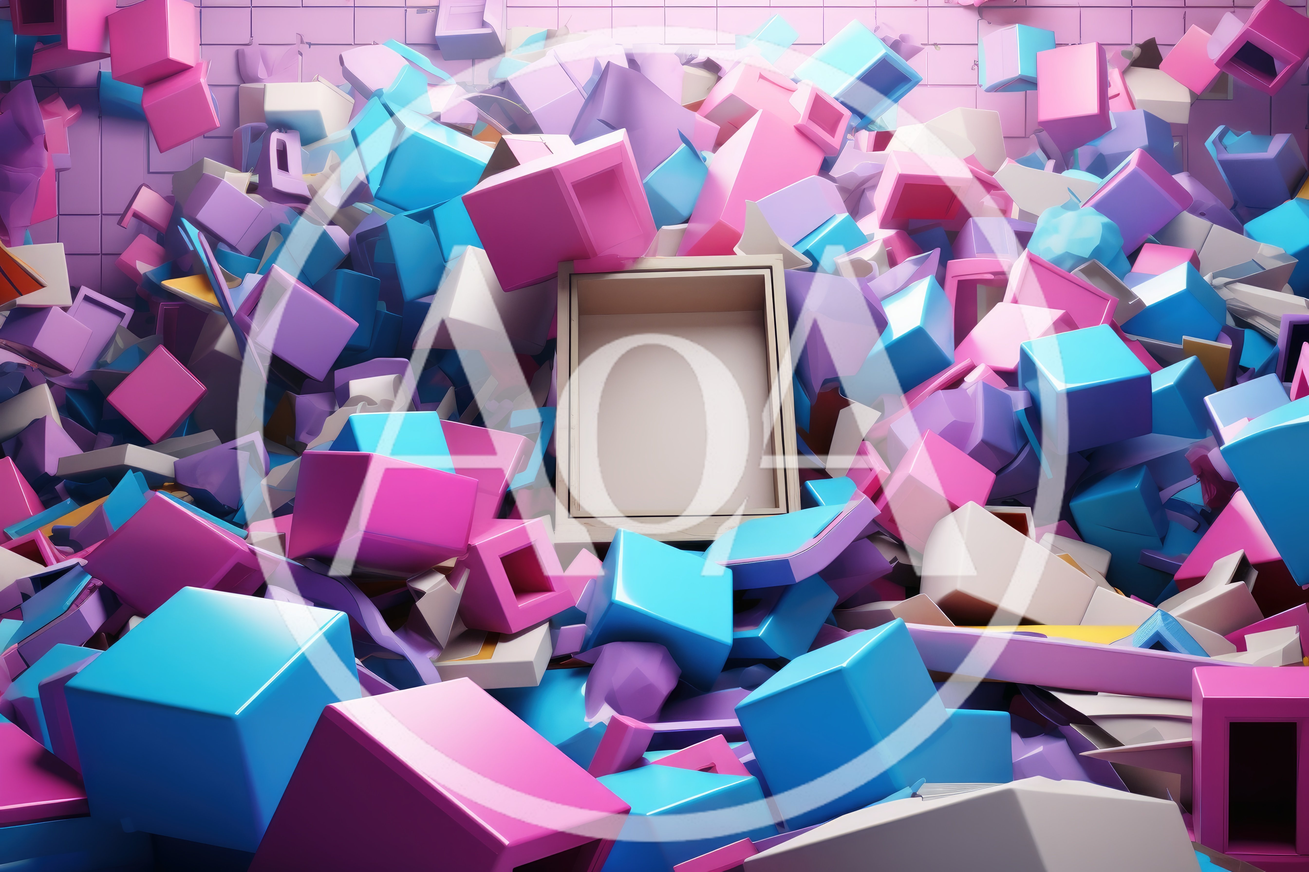 Abstract Composition Of Colorful Geometric Cubes And Frames