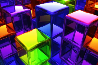 Abstract 3D Render Of Colorful Glossy Cubes