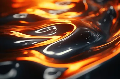 Abstract Liquid Metal Waves With Golden Light Reflections