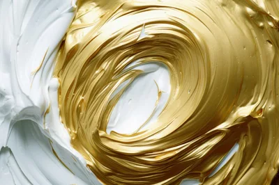 Swirling Gold and White Acrylic Paint Texture