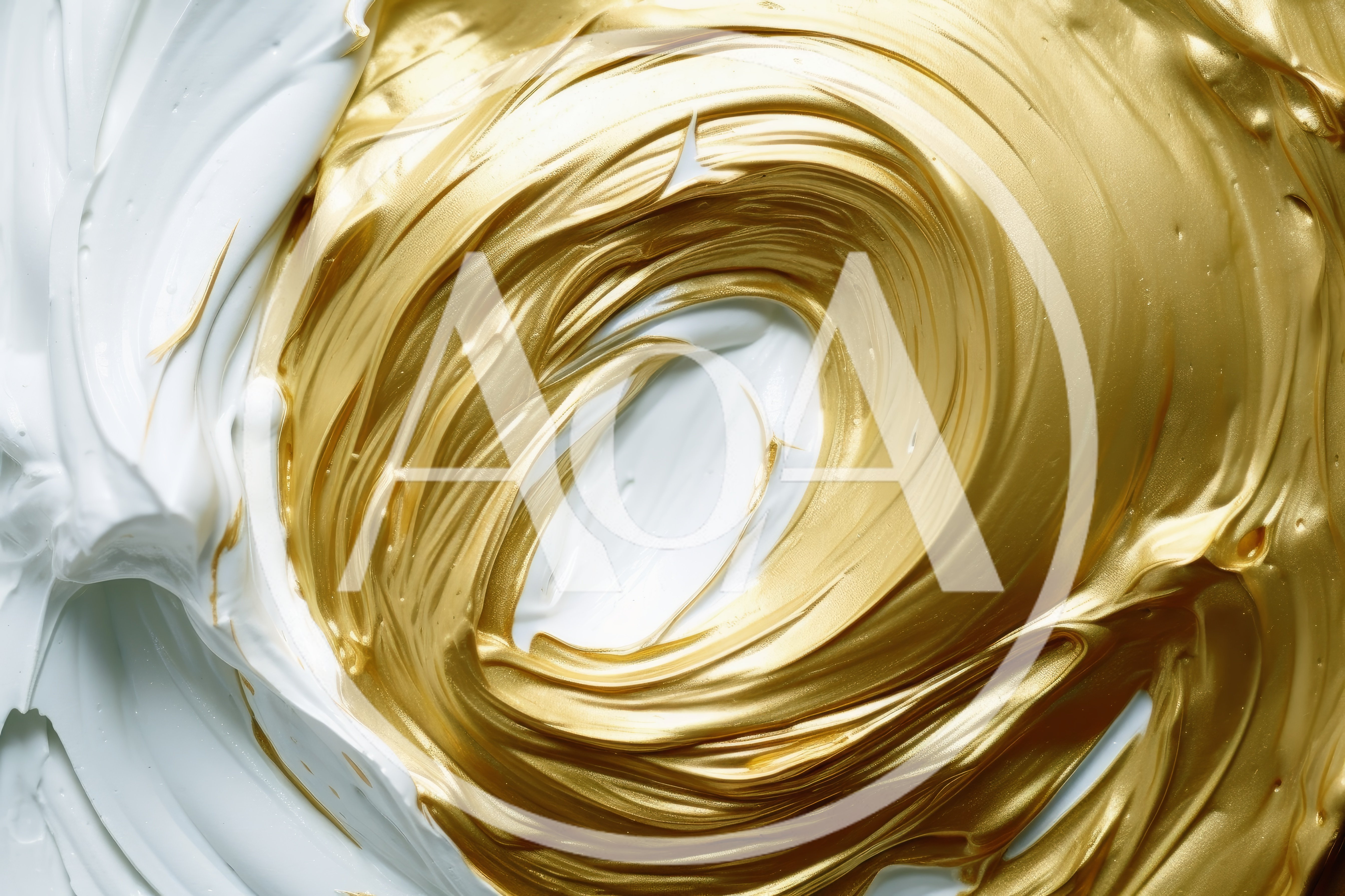 Swirling Gold and White Acrylic Paint Texture