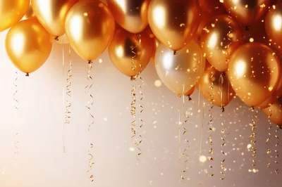 Golden Metallic Balloons With Ribbons For Celebration