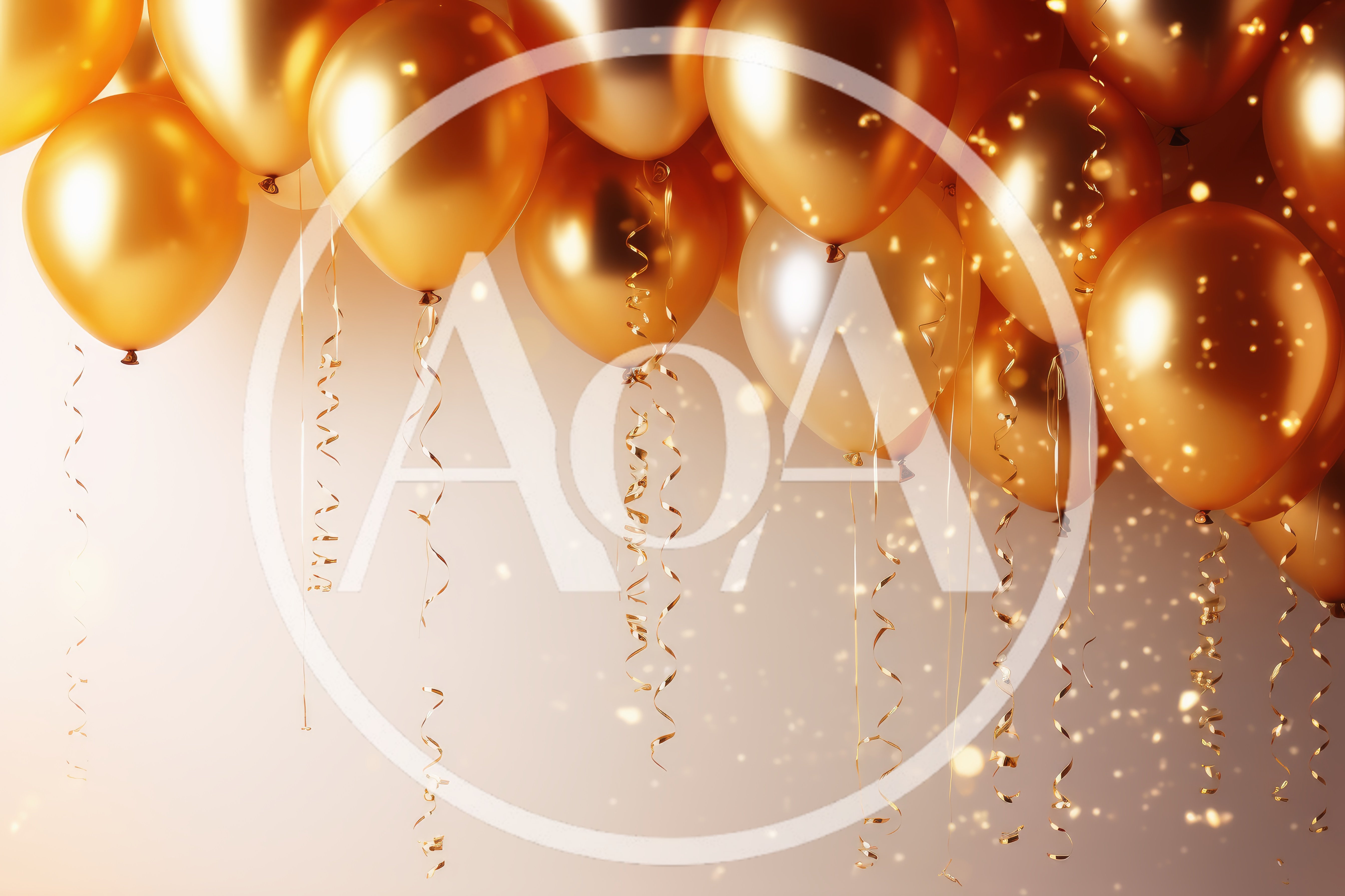 Golden Metallic Balloons With Ribbons For Celebration