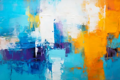 Abstract Oil Painting With Vibrant Blue And Yellow Strokes