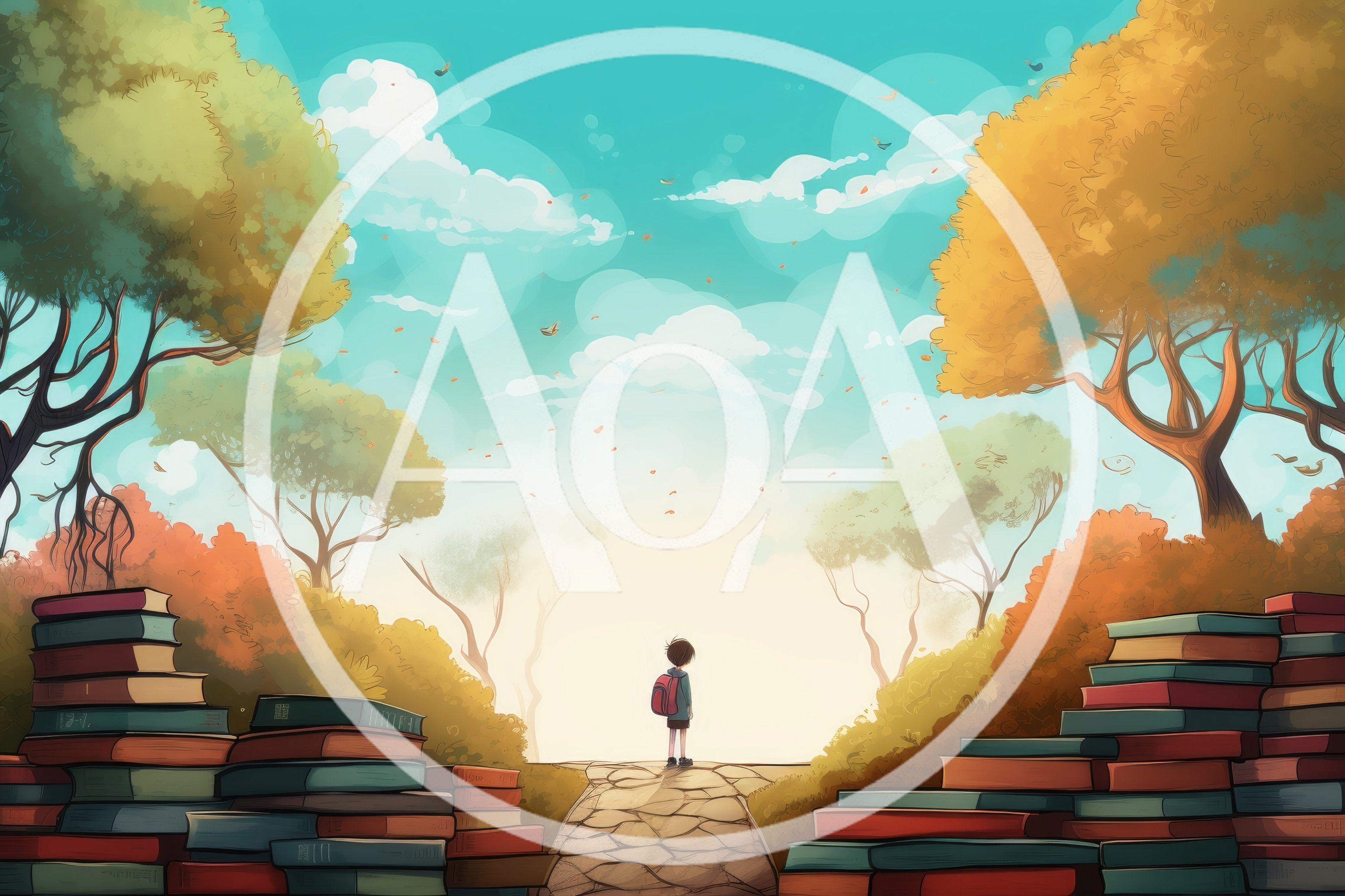 Child Standing On Path Between Stacks Of Books