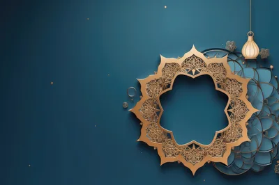 Golden Islamic Mandala Frame on Dark Blue Background