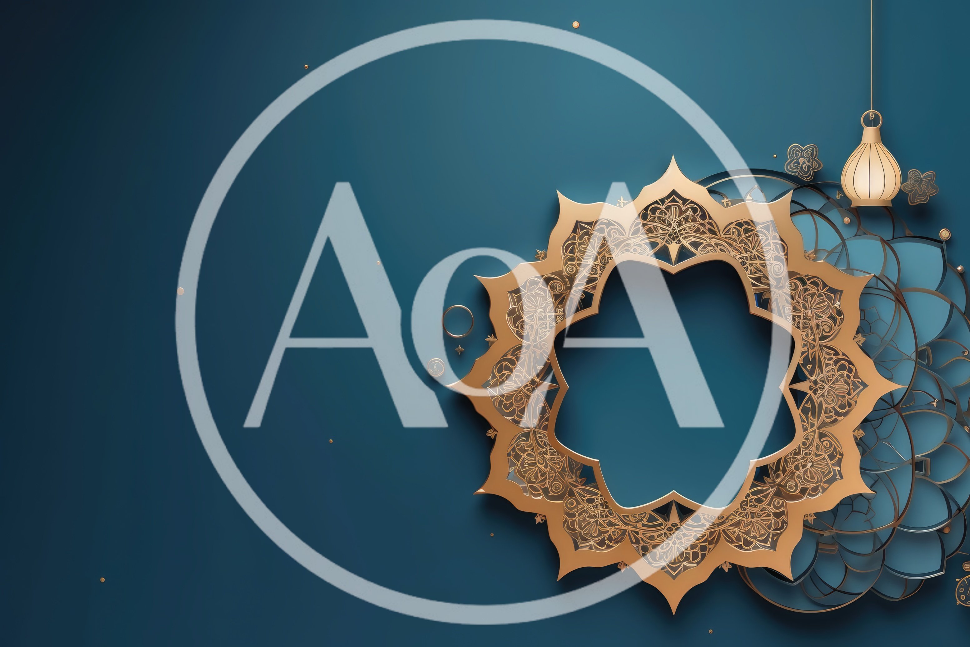 Golden Islamic Mandala Frame on Dark Blue Background