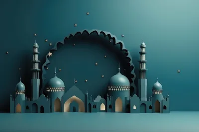 3D Paper Cutout Mosque Illustration