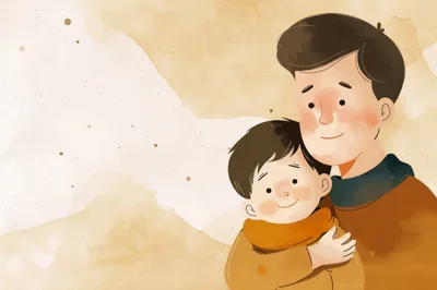 Watercolor Illustration Of A Father Hugging His Son