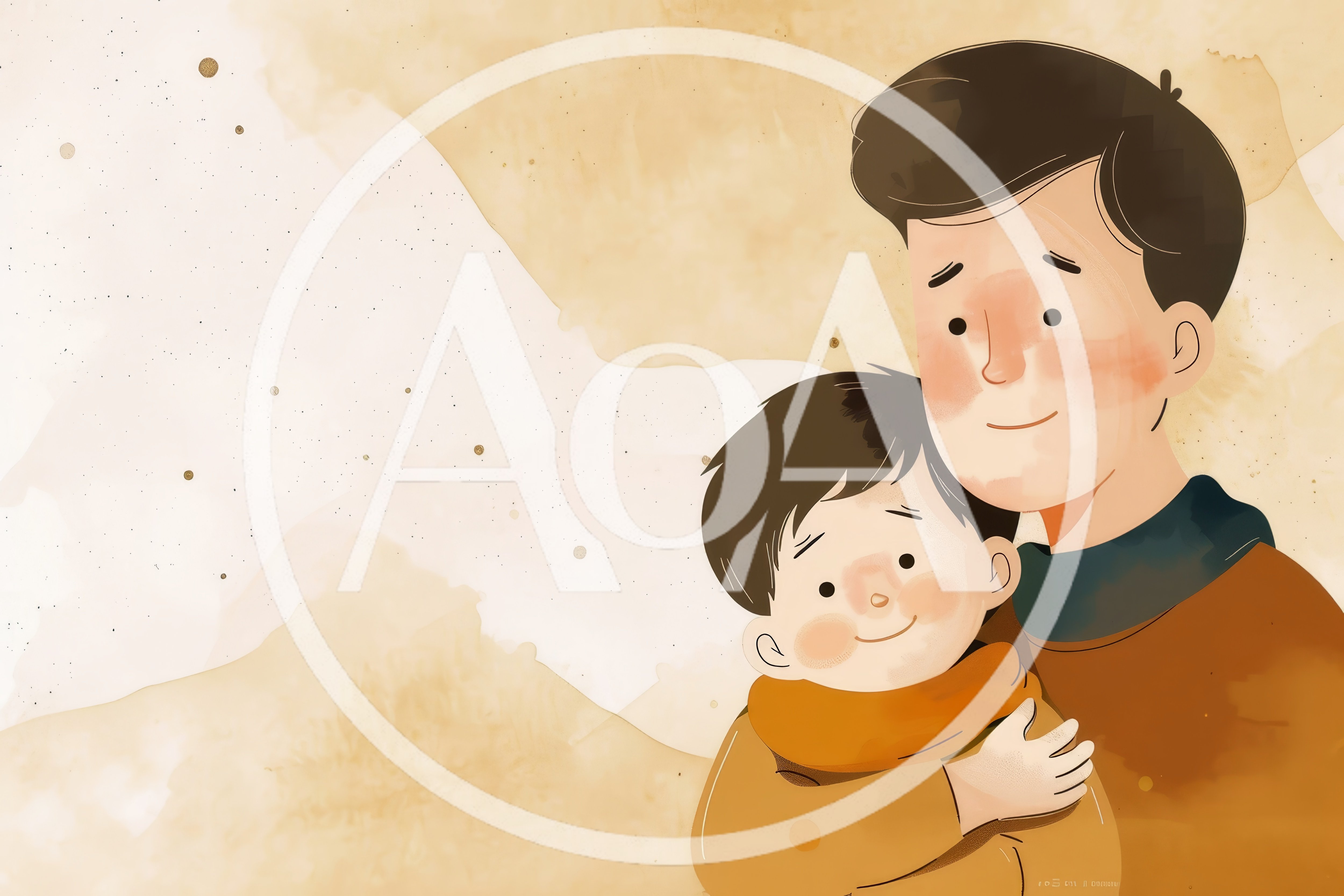 Watercolor Illustration Of A Father Hugging His Son