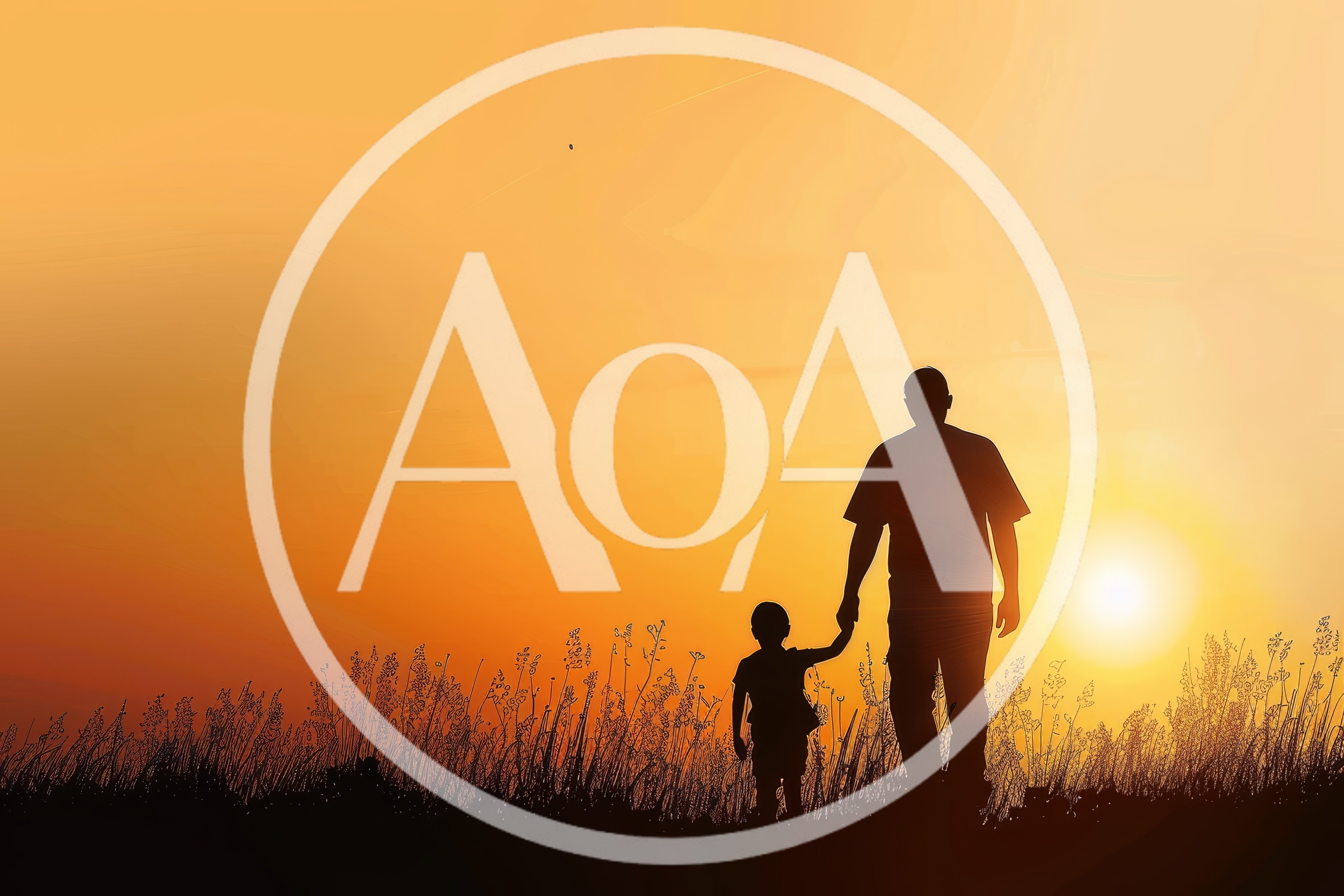 Silhouette Of A Father And Son Walking At Sunset