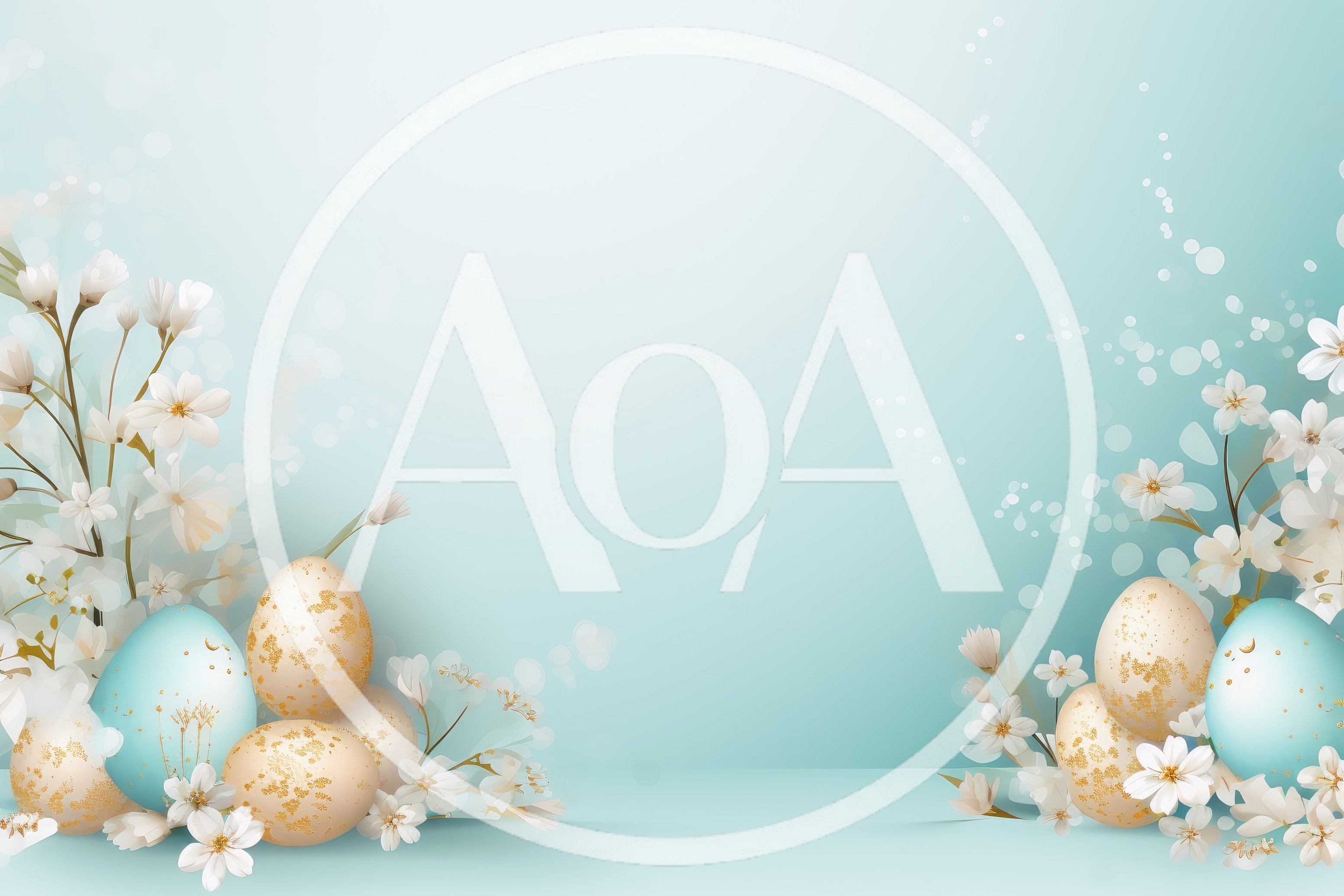 Easter Eggs With White Flowers On Pastel Blue Background