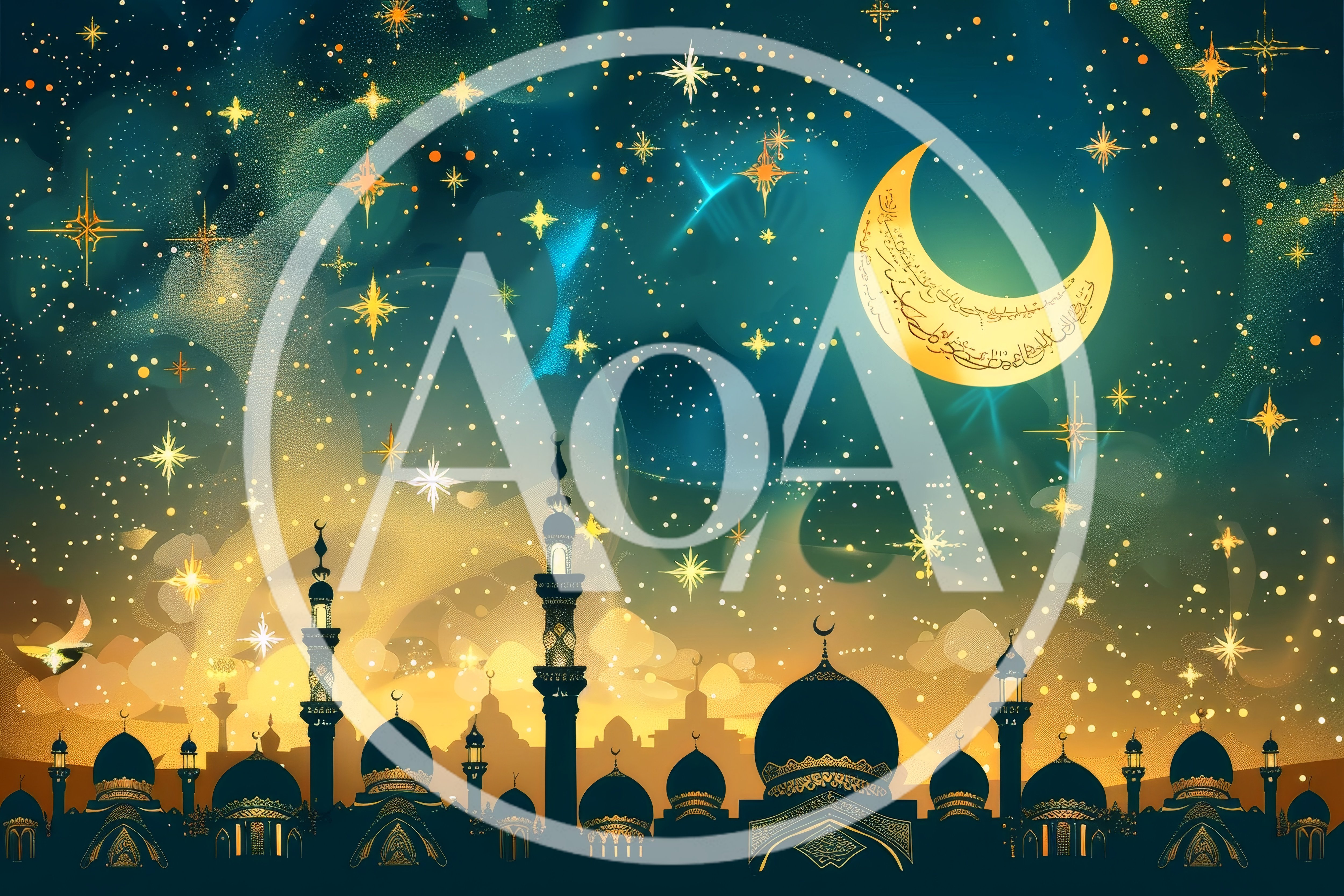 Islamic Mosque Silhouette Under Starry Crescent Moon Sky