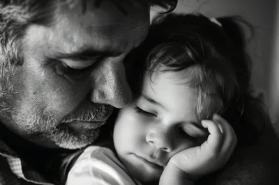 Father Comforting His Sleeping Young Daughter