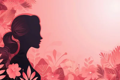 Silhouette Of A Woman Surrounded By Pink Floral Elements