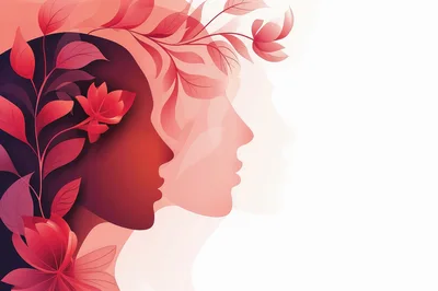 Abstract Profile Silhouettes With Floral Botanical Elements