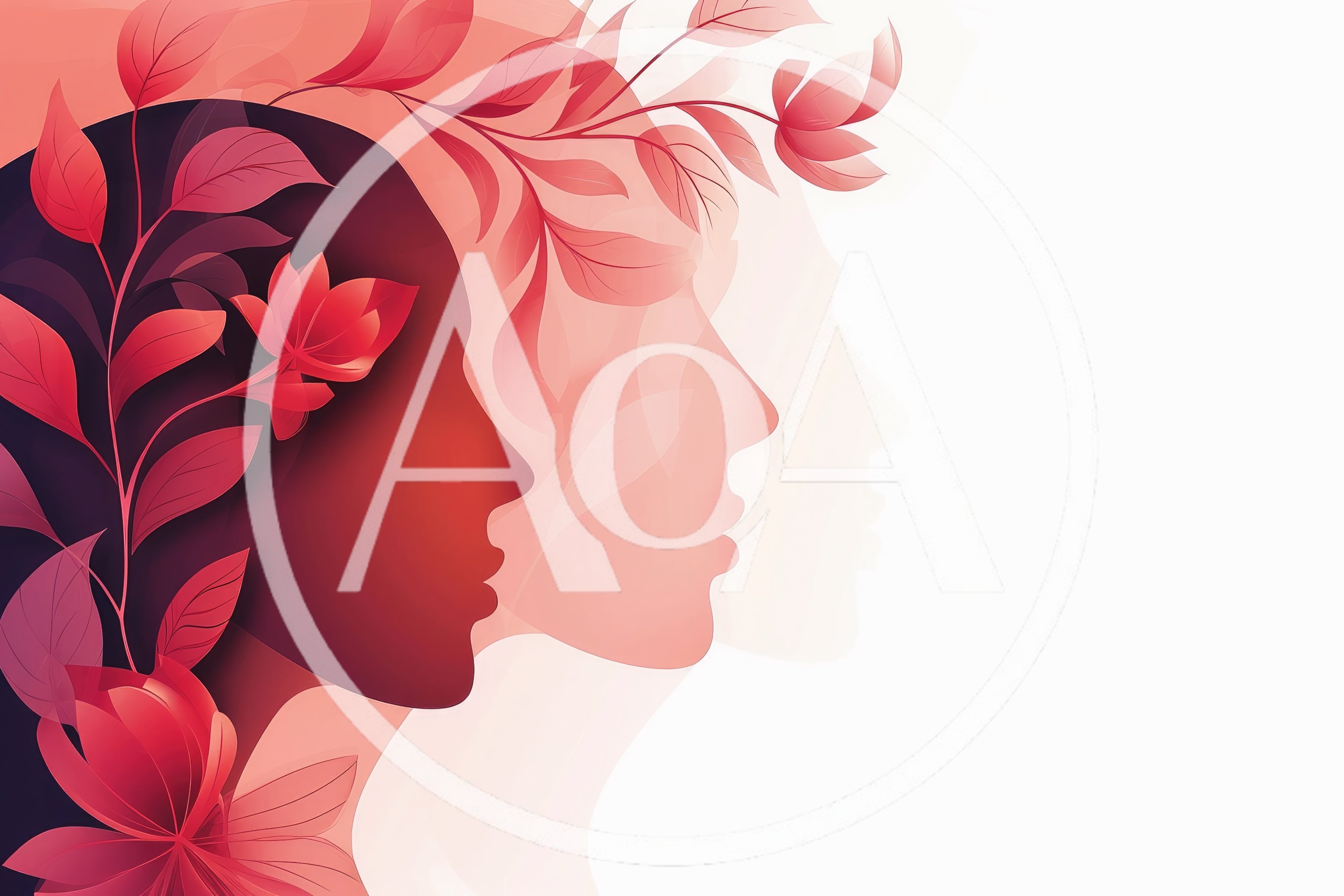 Abstract Profile Silhouettes With Floral Botanical Elements