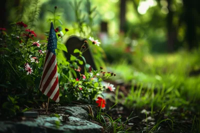 American Flag Placed at a Cemetery Grave Site