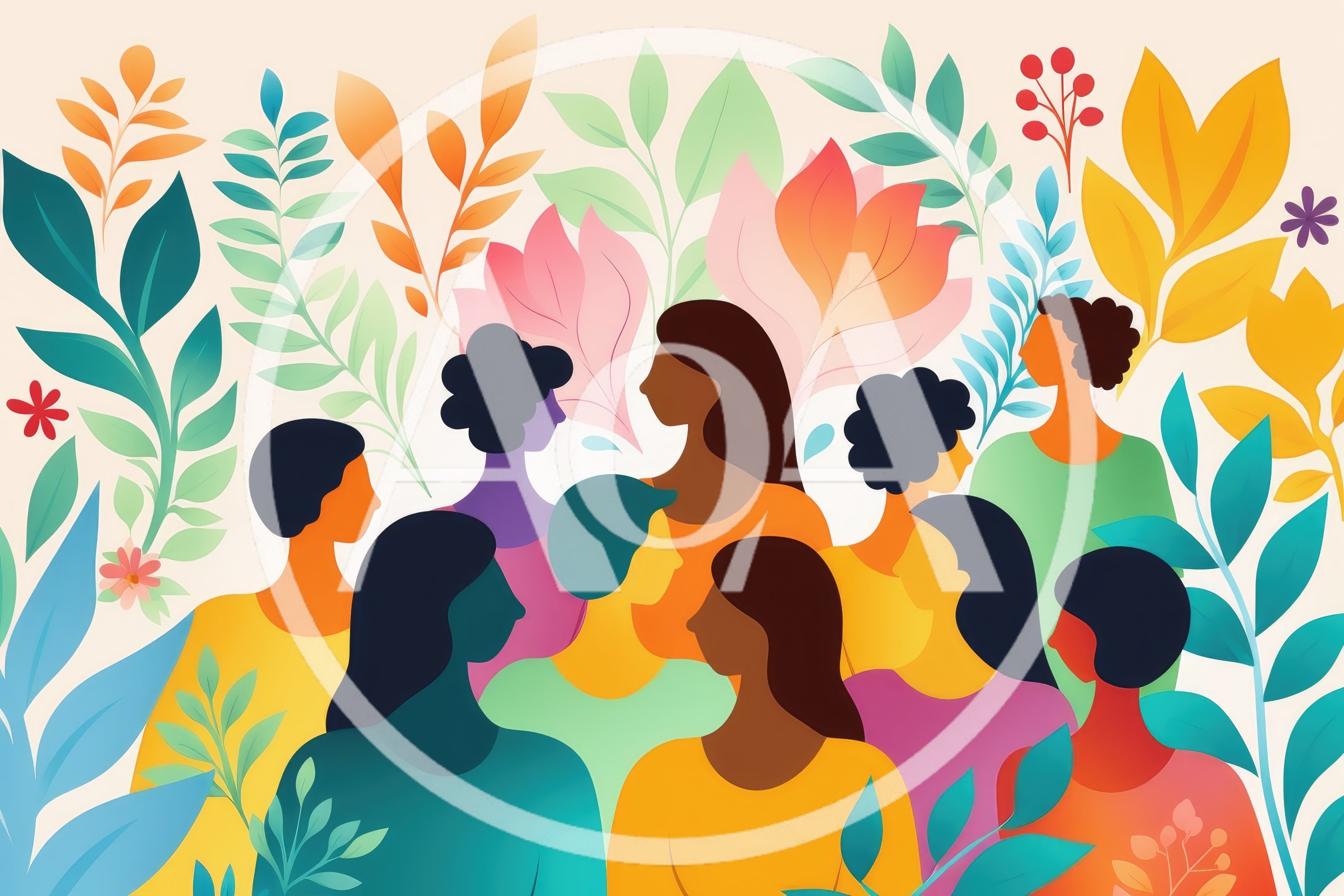 Diverse Group Of People Surrounded By Botanical Elements