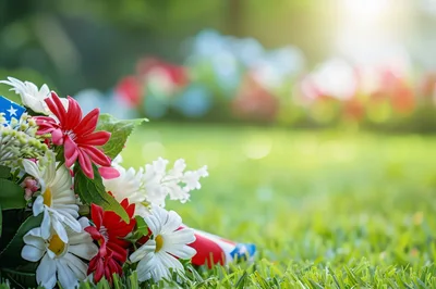 Patriotic Flower Bouquet on Green Grass