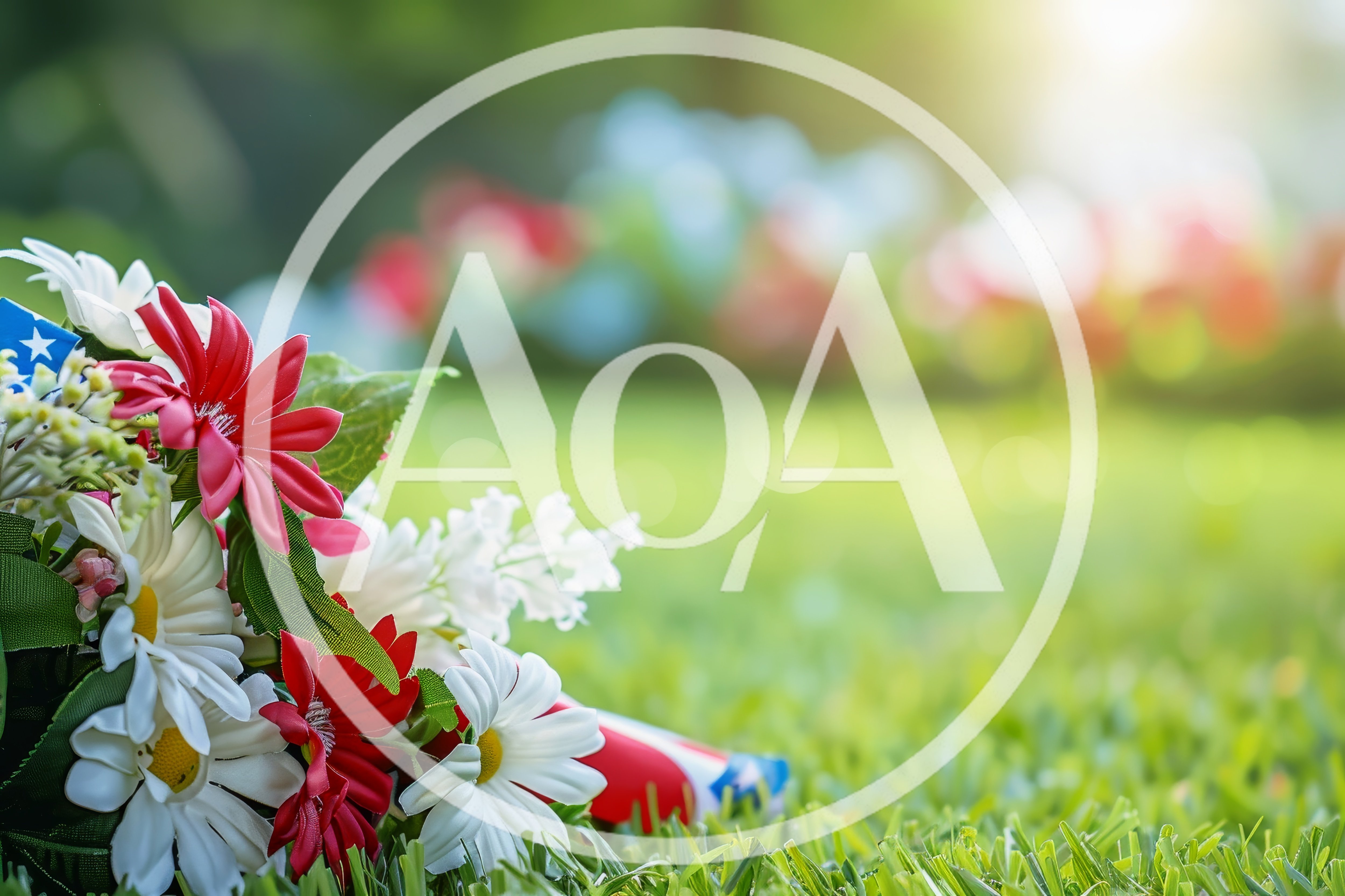 Patriotic Flower Bouquet on Green Grass