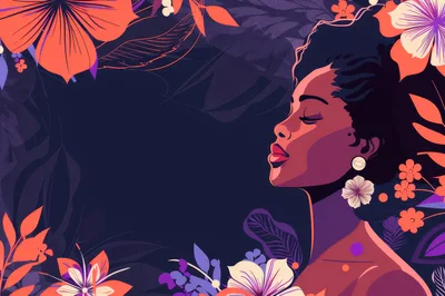 Portrait Of A Woman Surrounded By Tropical Flowers
