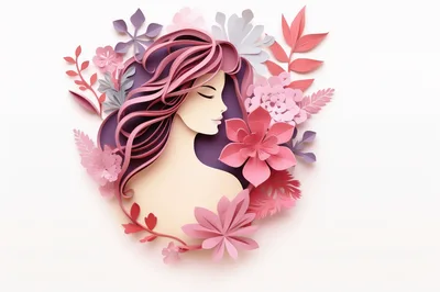 Paper Cutout Illustration Of A Woman With Floral Accents