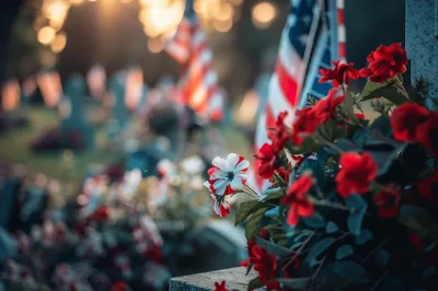 Patriotic Floral Arrangement At A Military Cemetery