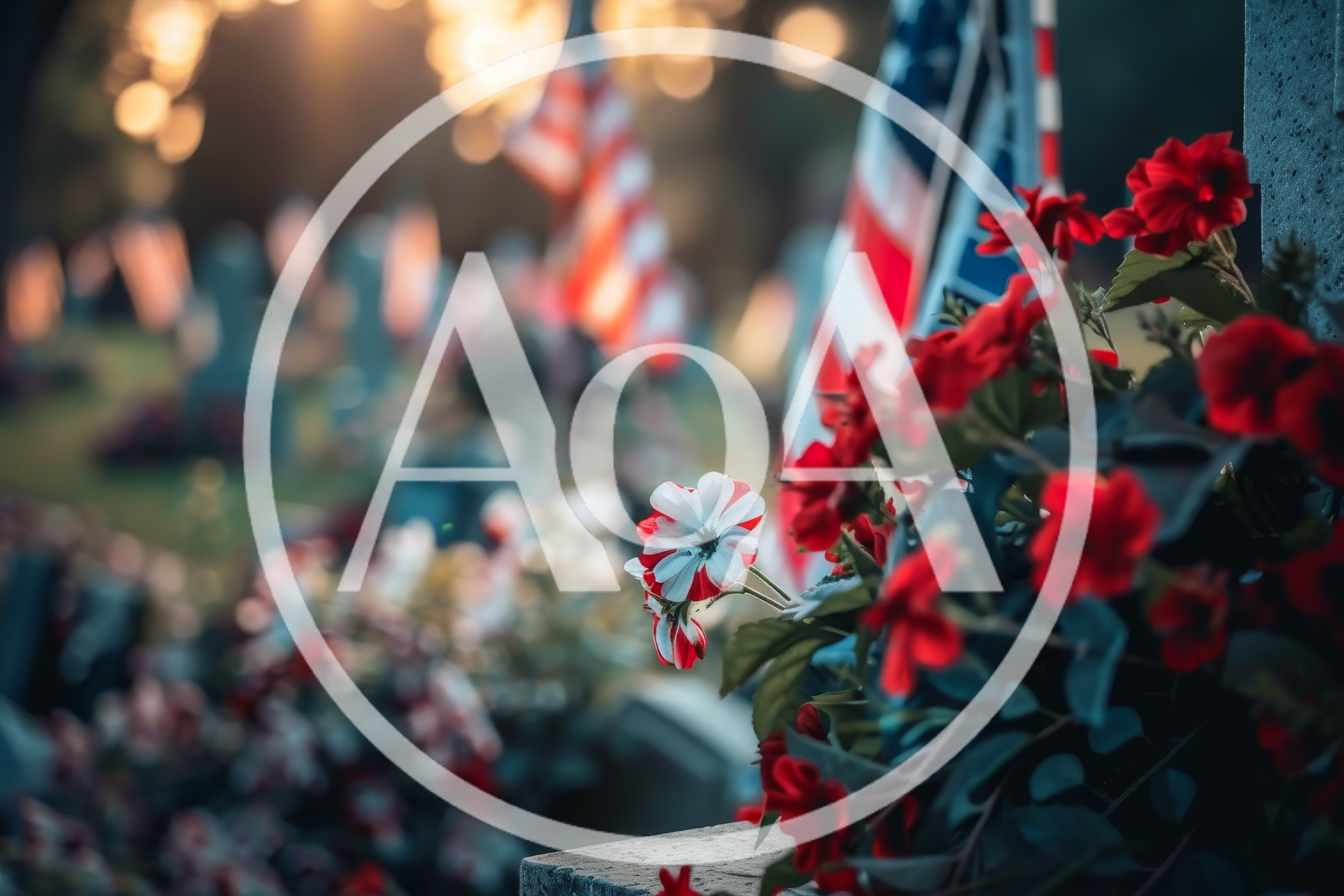 Patriotic Floral Arrangement At A Military Cemetery