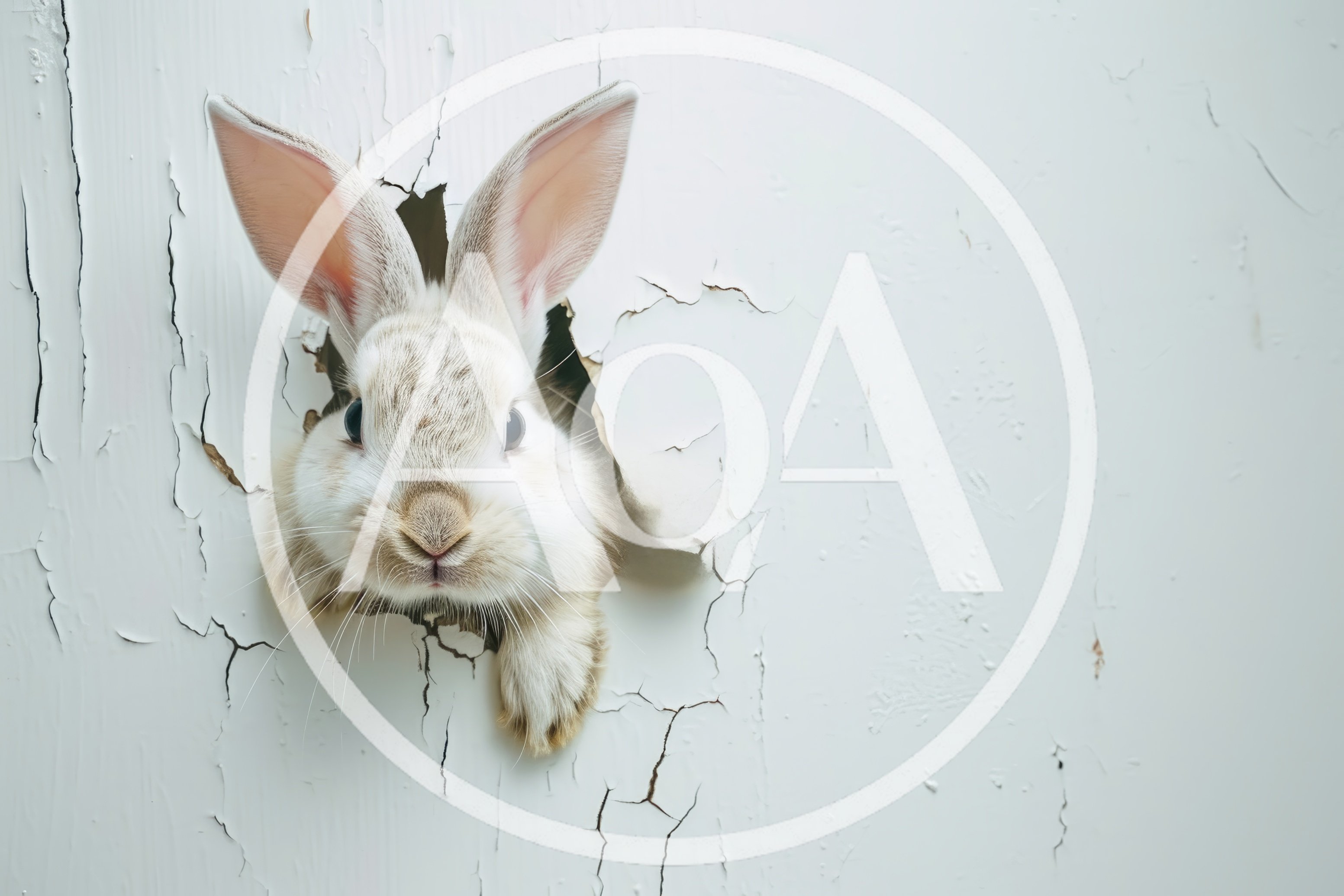 Cute Rabbit Peeking Through A Cracked White Wall