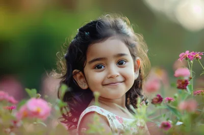Portrait of a Smiling Young Girl in a Flower Garden