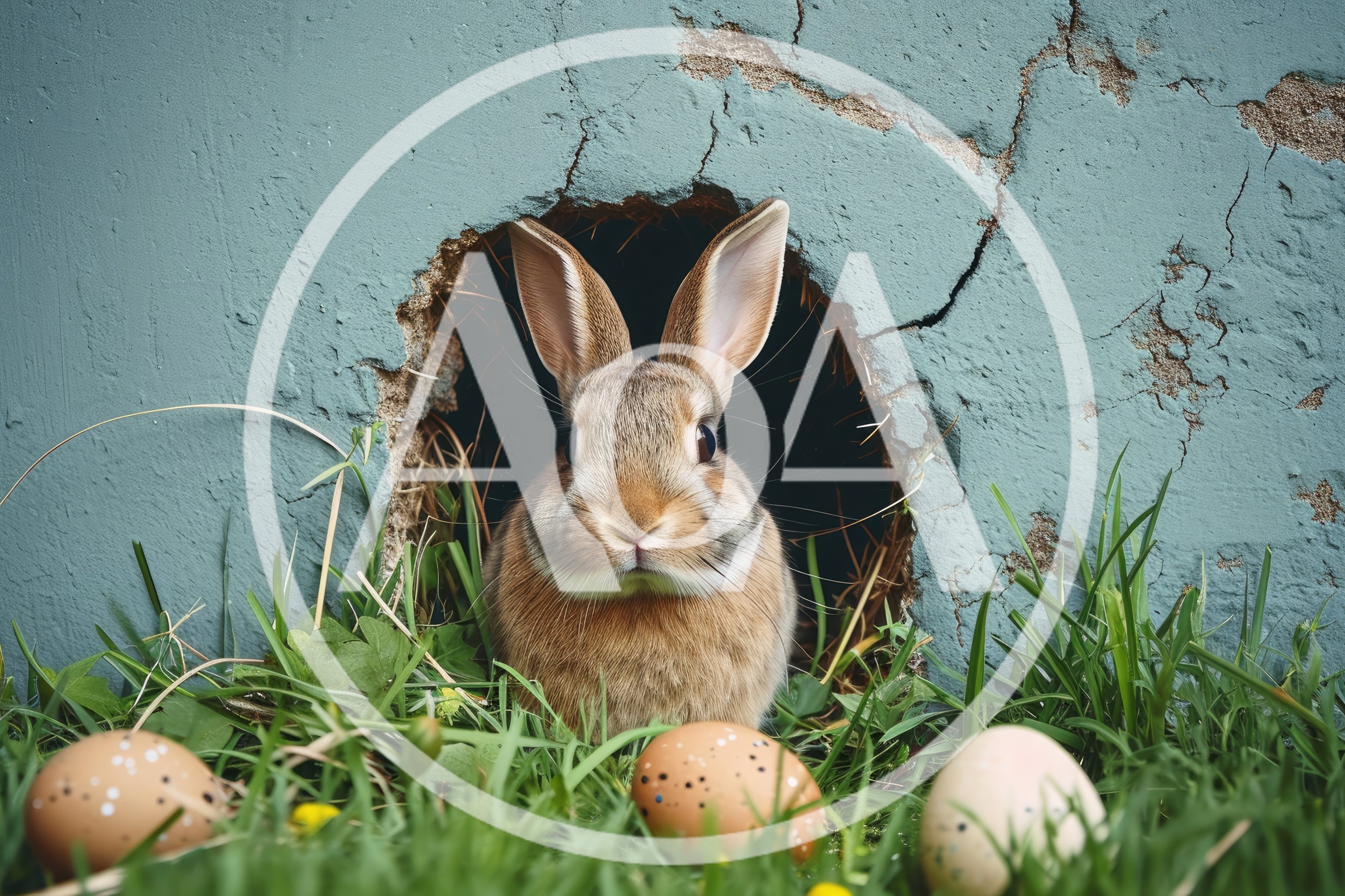Easter Bunny Emerging From A Burrow In The Grass