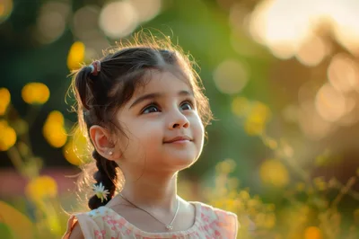 Portrait Of A Little Girl Looking Up Outdoors