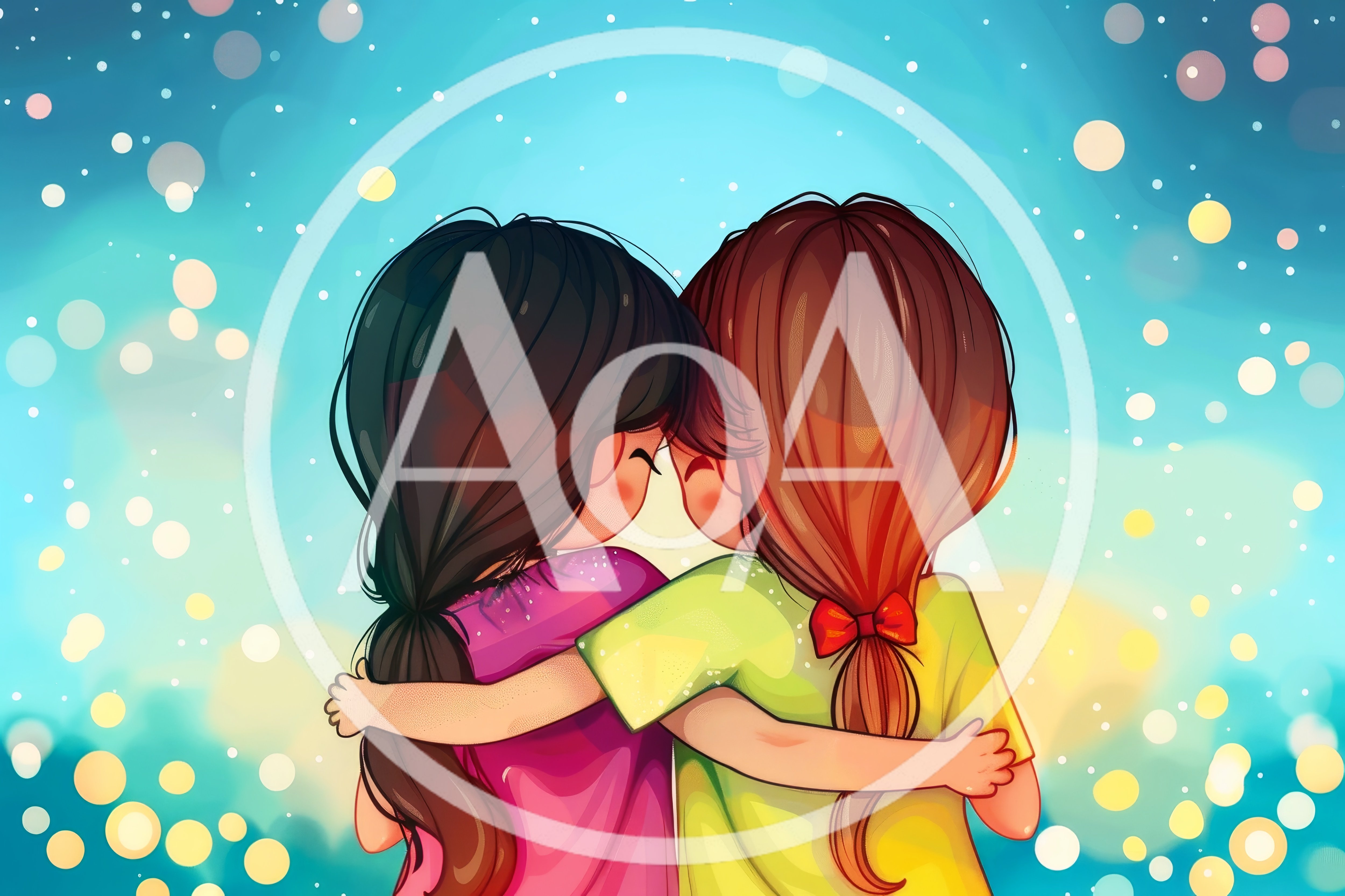 Two Young Girls Embracing In A Digital Illustration