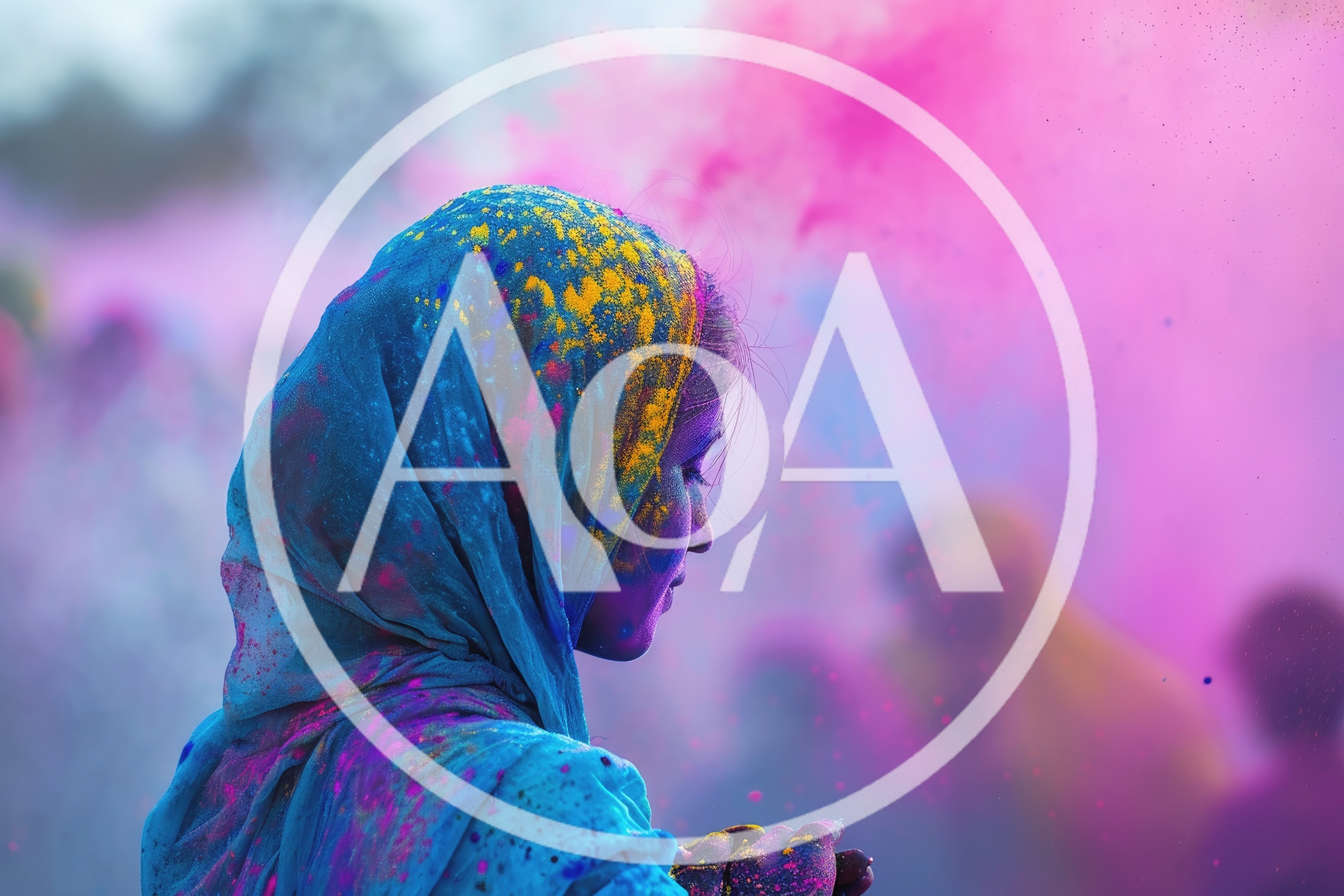 Young Woman Celebrating Holi Festival With Colorful Powder