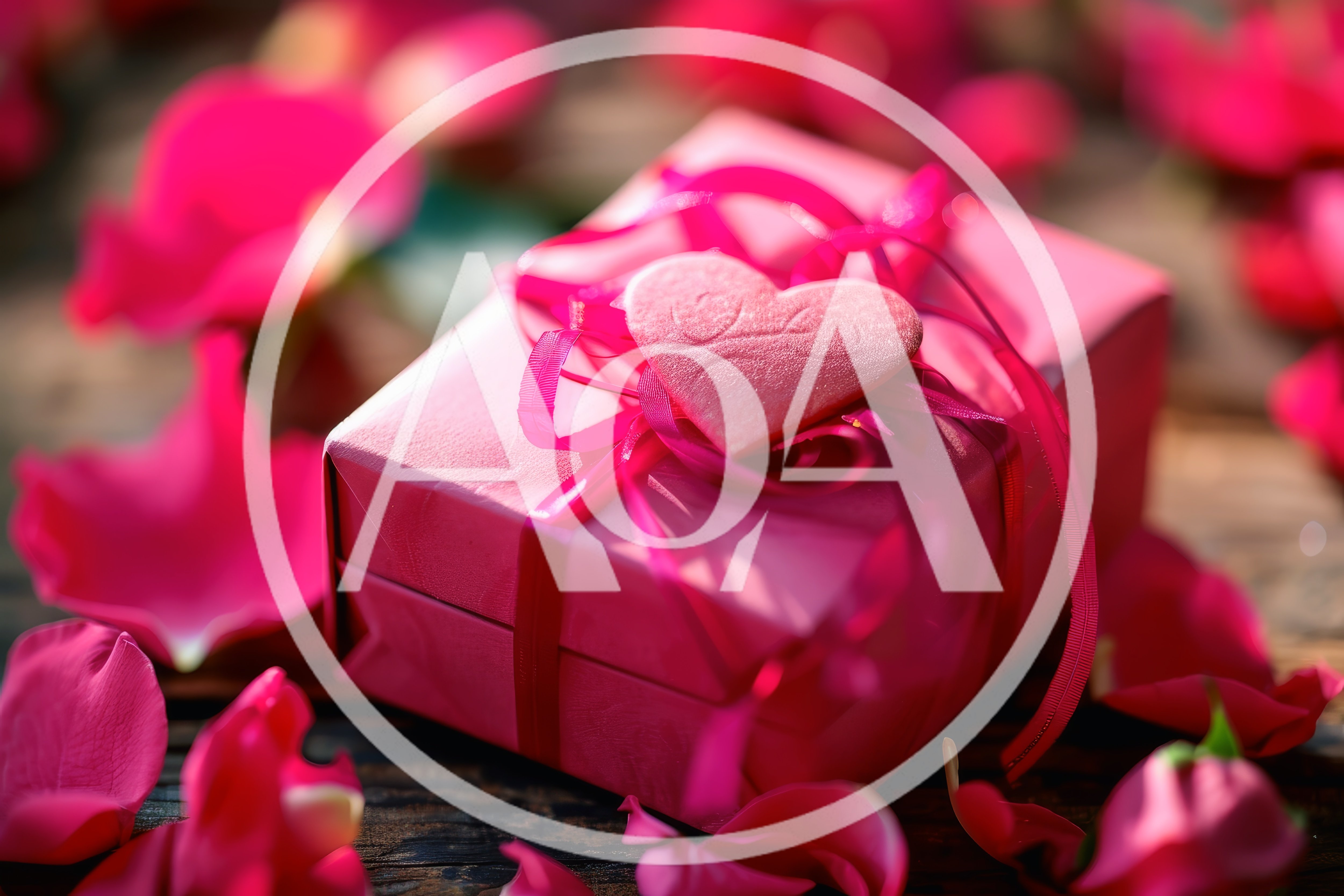 Pink Gift Box With Heart Ornament And Rose Petals