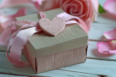 Gift Box With Pink Ribbon And Heart Ornament