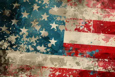 Distressed Grunge American Flag With Paint Splatter Texture