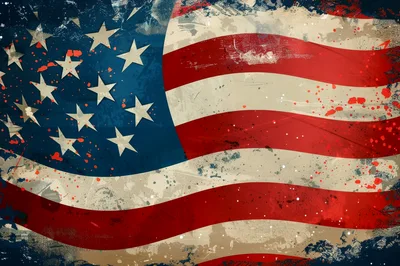 Distressed Grunge American Flag With Paint Splatter Texture