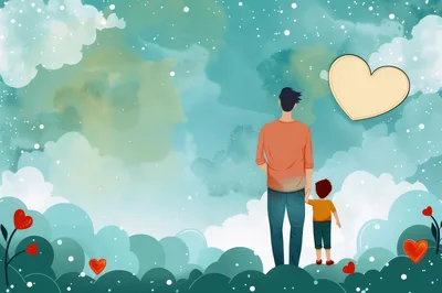 Father and Son Holding Hands in Dreamy Sky