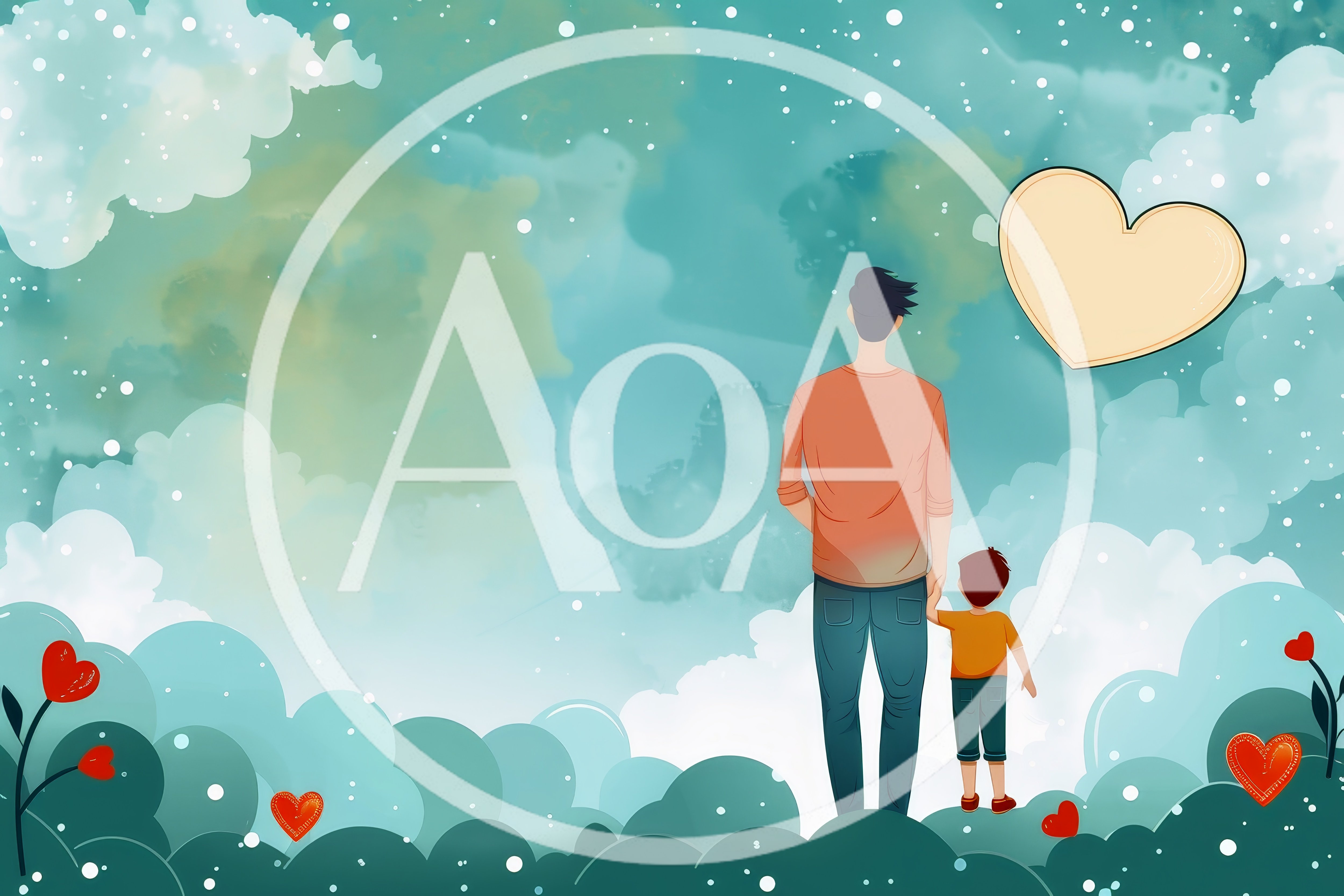 Father and Son Holding Hands in Dreamy Sky