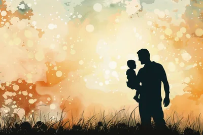 Silhouette of Father Holding Baby in Golden Field