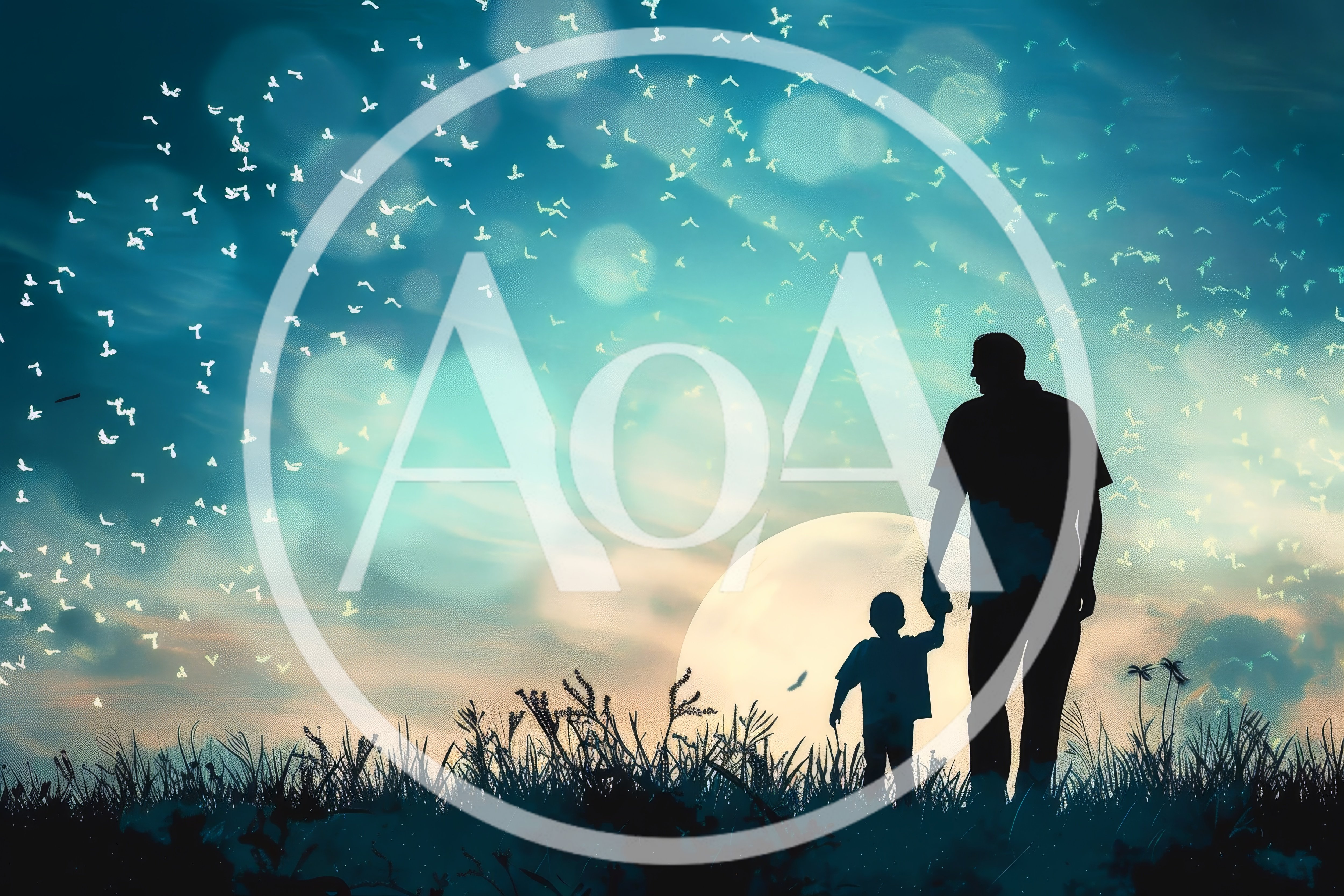 Silhouette of Father and Son Walking at Sunset