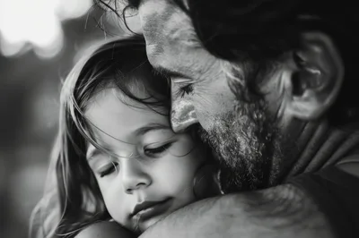 Close Up Of A Father Embracing His Young Daughter